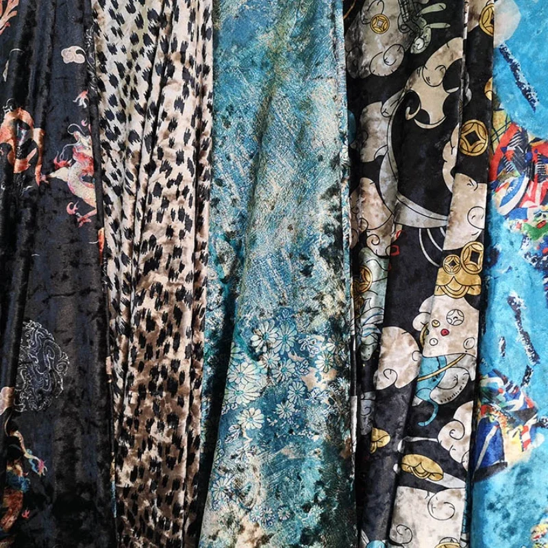 

Бархатная ткань с золотым кирпичным принтом и четырьмя сторонами, эластичное большое платье с цветочным принтом, полуюбка, повседневная одежда, модная ткань из материала «сделай сам»