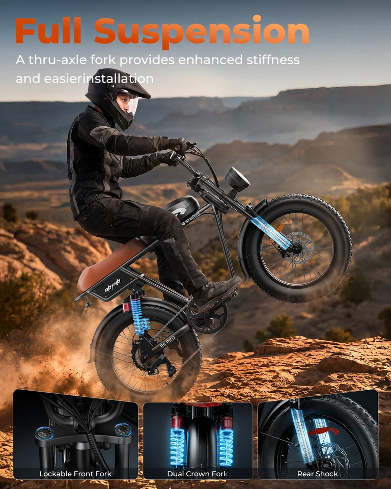 R6 Pro Electric Bike for Adults, 20" E-Bike, 750W Motor, 48V 18Ah Battery, 50+ Miles Range, Up to 35 MPH, 5 Speed Modes, Pedal Assist, Front Fork & Seatpost Suspension image 3