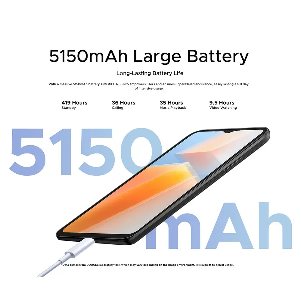 هاتف ذكي DOOGEE N55 PRO 5G بشاشة 6.56 بوصة وتردد 90 هرتز وذاكرة وصول عشوائي 4 جيجابايت وذاكرة داخلية 128 جيجابايت وكاميرا ثلاثية UNISOC T606 ونظام تشغيل Android 14