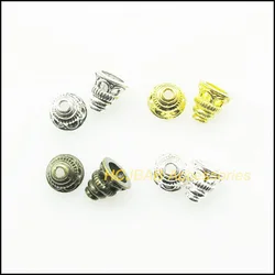 Fashion 50Pcs Retro Tibetan Silver Tone Antiqued Bronze Gold Color Flower Spacer End Beads Charms 7.5mm