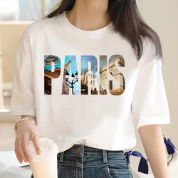 New Women's Fashion Crew-Neck Paris Extra-Terrestrial Print Summer Trend Women's Y2K Top Trend  Short Sleeve Cotton T-Shirt