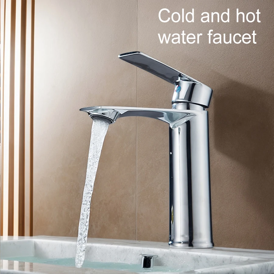

1 Set of Bathroom Vanity Basin Hot and Cold Water Mixing Stainless Steel Faucet, 17.2Cm/6.77In Height, Simple Style Single-Hole Countertop Installation, Silver Color, Bubble Water Outlet Splash-Proof Design, Dedicated for Countertop Basins, Includes Insta
