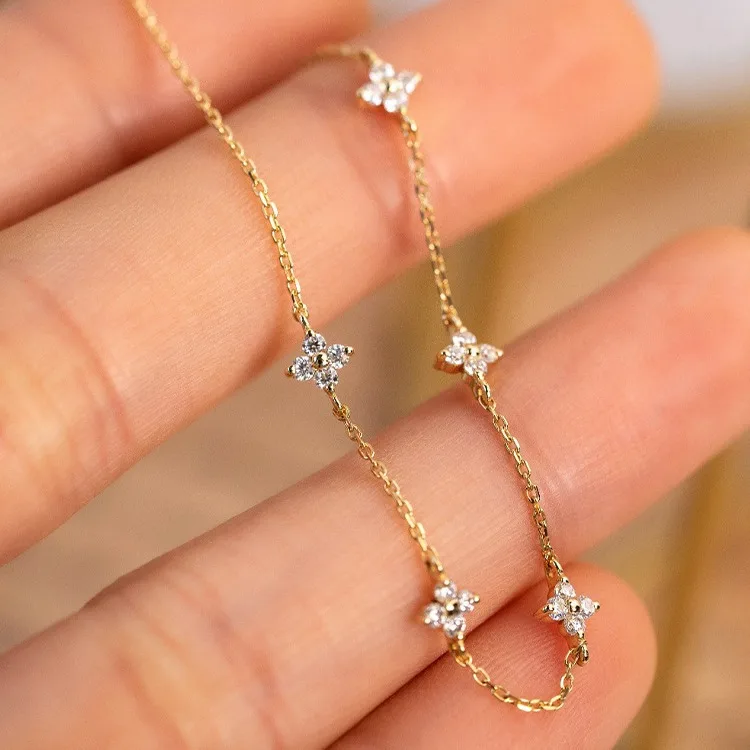 Shimmer Four Leaf Clover Star Bracelet S925 Silver 18K Gold Plated Simple CZ Daily Commute Jewelry For Women