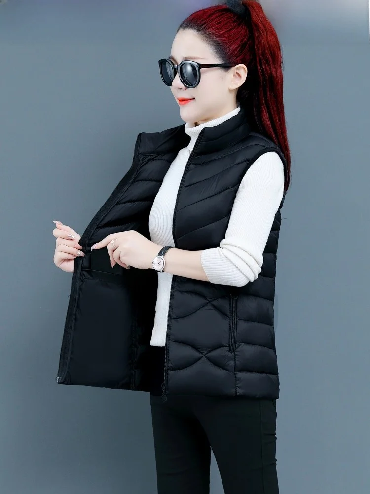 

2025 New Women's down Cotton Vest ort Thiened Winter Outerwear Warmth-Friendly Slim Fit Coat Zipper ket Polyester Fiber