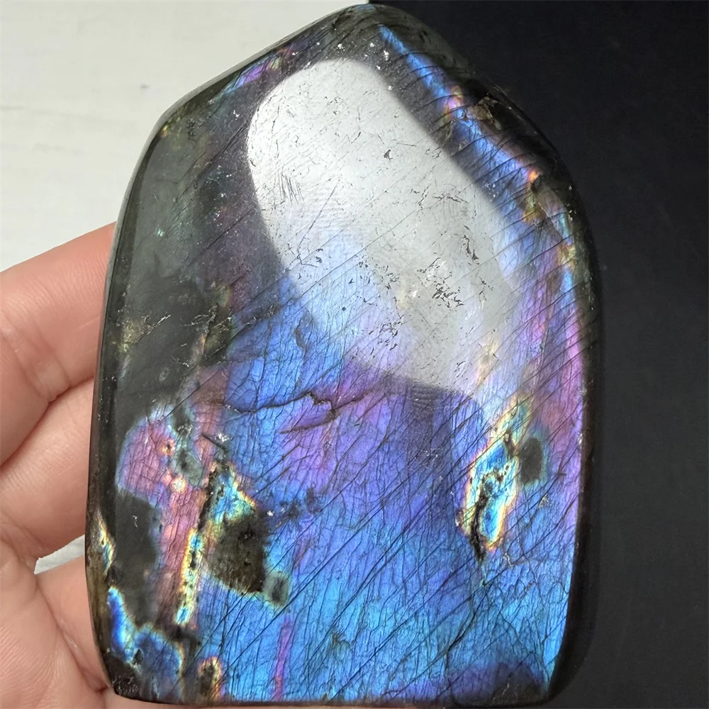 Clean Full Light Natural Green Purple Silver Light Labradorite Ornament Standing Rainbow Blue Orange Light Labrador Stones Block view 2