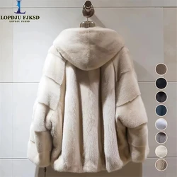 Manteau en fausse fourrure de vison pour femmes, veste longue à capuche, vêtements chauds épais, manches chauve-souris, haute qualité, automne et hiver, 2024