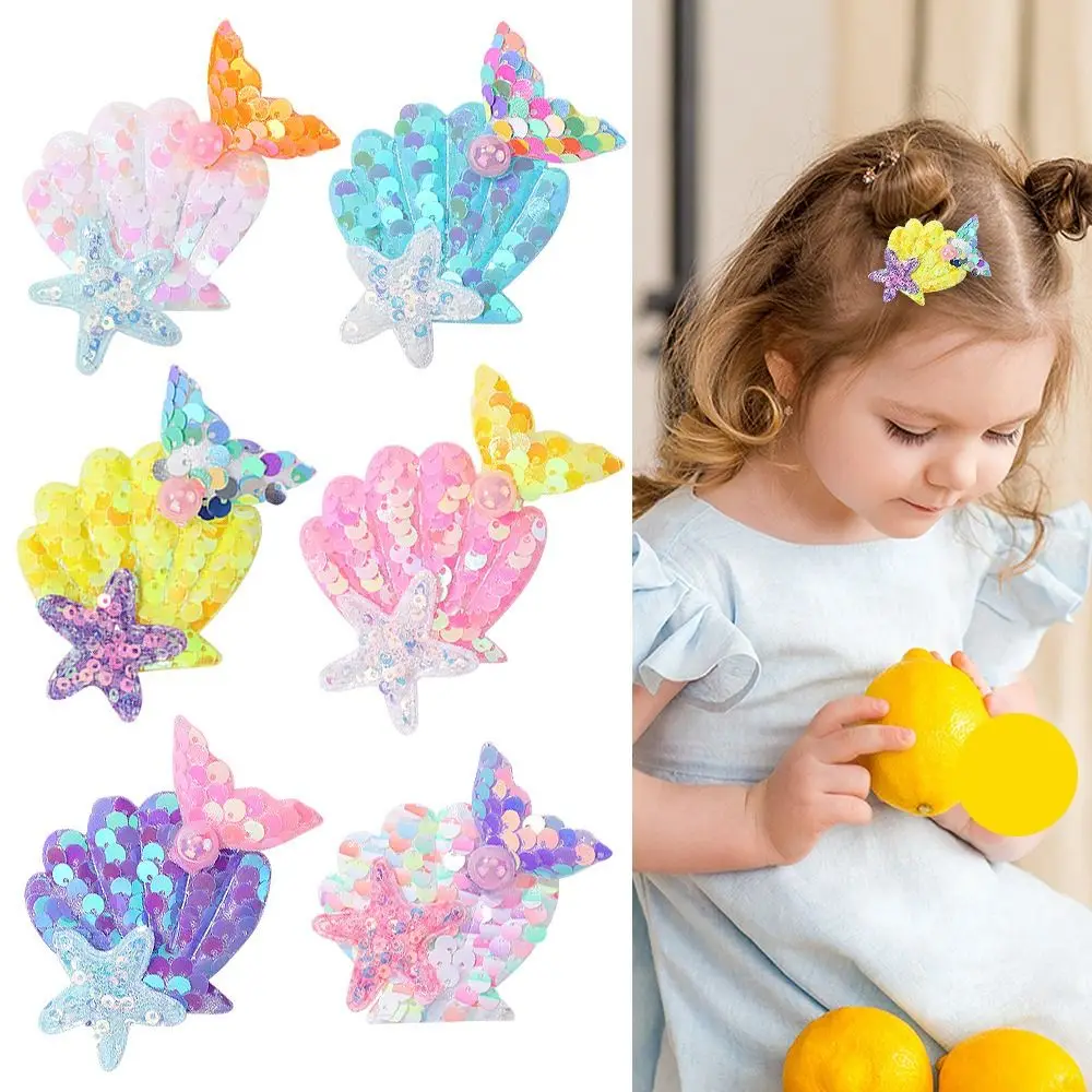 New Cute Hair Clip Shells Pearl Starfish Colorful Sequin Hairpin Sweet Mermaid Princess Side Fringe Clip