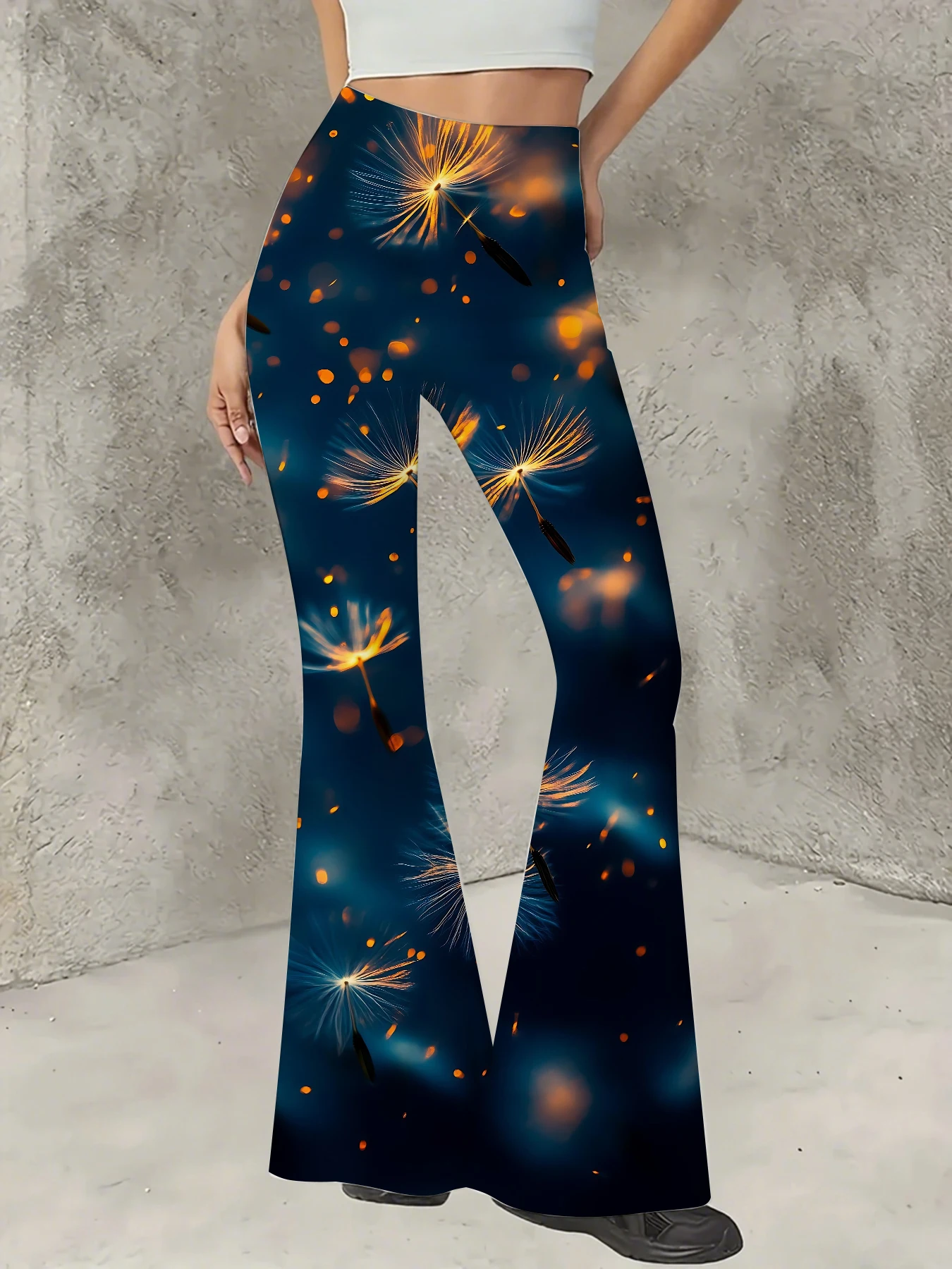 

Plus Size All-Over Print Flare Pants Women Stretchy High Waist Bell Bottom