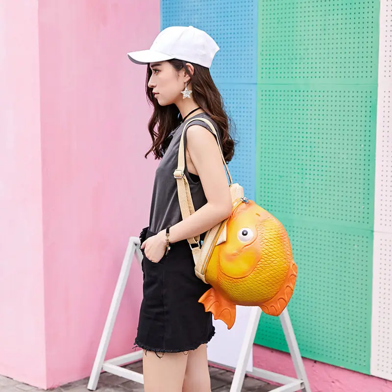 Fashion Cartoon Personalized Creativity 3D Stereoscopic Silicone Shaped Carp Appearance Design Fashion Backpack For Women Trendy