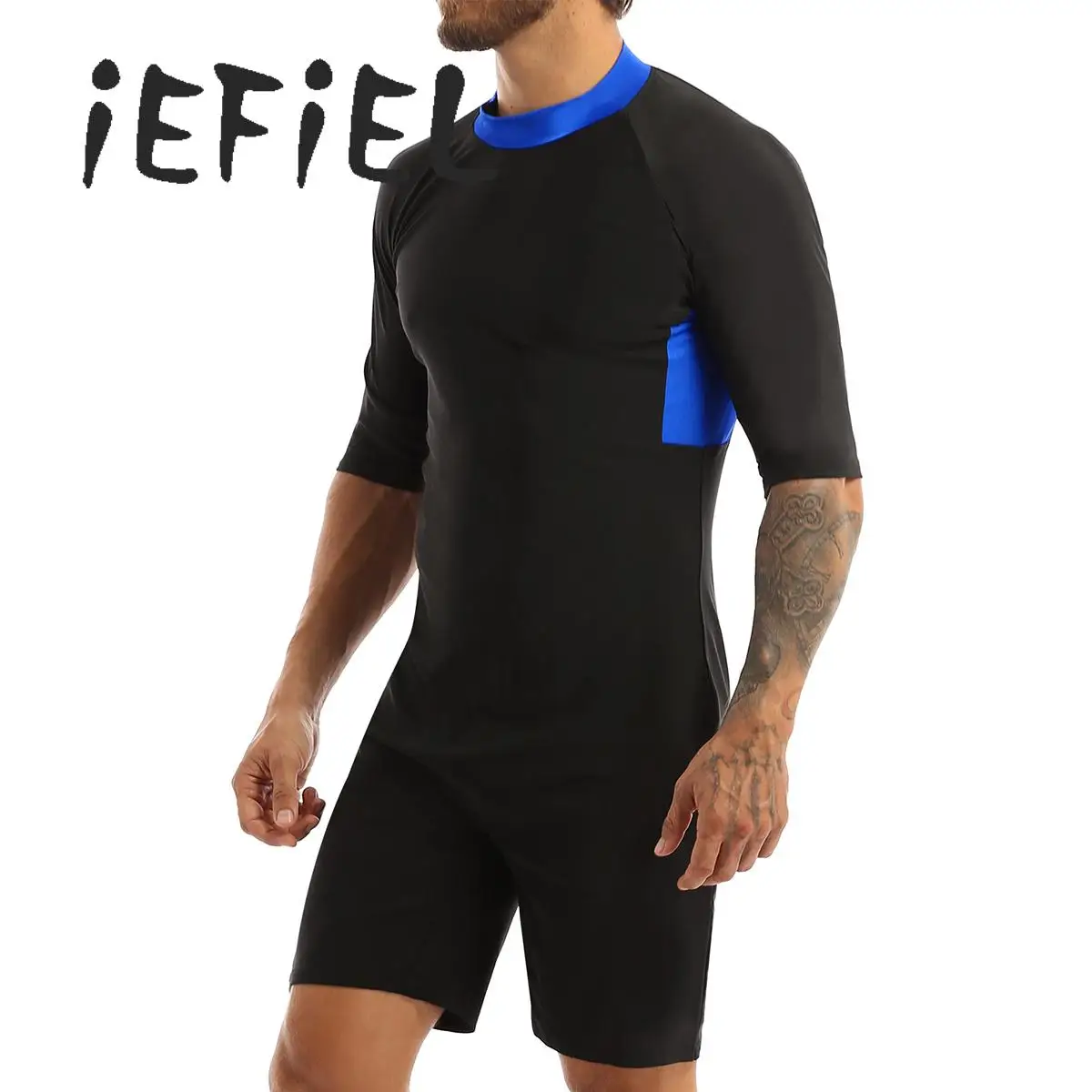 

Men's Wetsuit Half Sleeves Color Block One-piece Swimsuit Boys Shorts Bodysuit Rashguard Beachwear fpr Surfing Diving Swimming