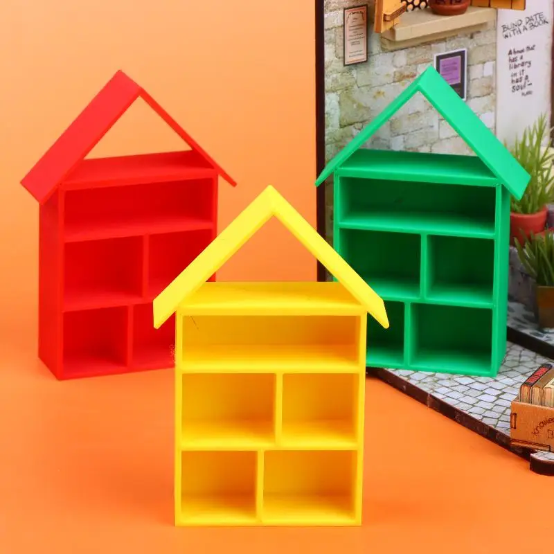 Dollhouse Furniture Accessory House‑Shaped Mini Display Shelf Storage Cabinet Model Ornament For Micro Scene Layout Decoration