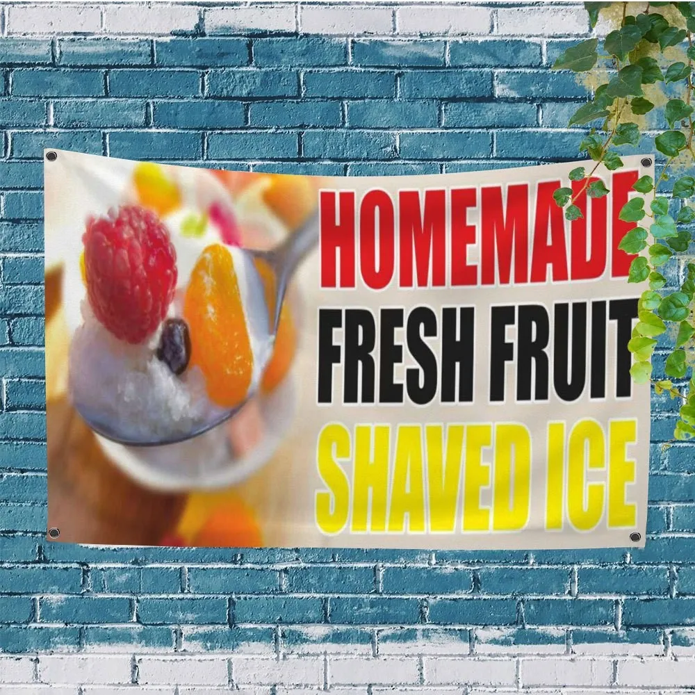 Homemade Fresh Fruit Shaved Ice Flag Durable Polyester Advertising Flag with Grommets for Indoor Outdoor Decoration