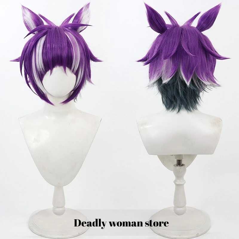

Twisted Wonderland Cheshire Cat Cosplay Wig Ear – Heat-Resistant Fiber Wigs Breathable Rose Net Cap (Cheshire Cat wig and ear)
