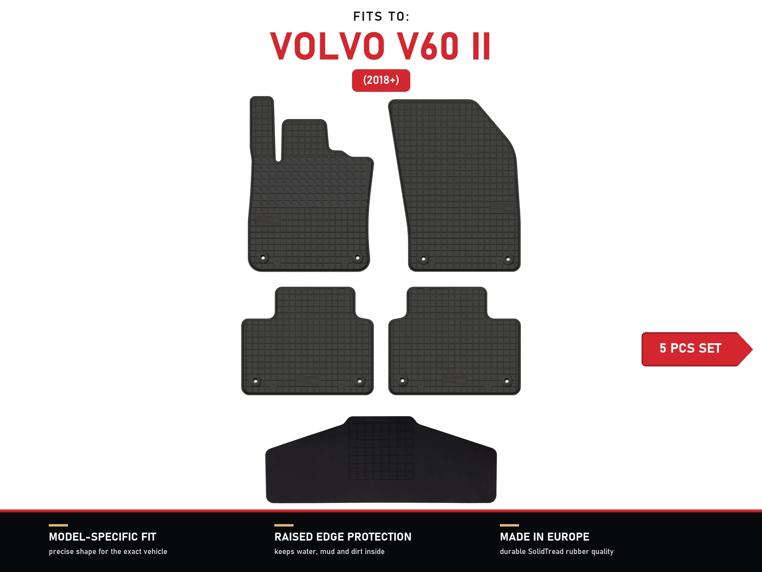 Rubberen tunnelmatten voor: Volvo V60 II 2018- 5 stuks