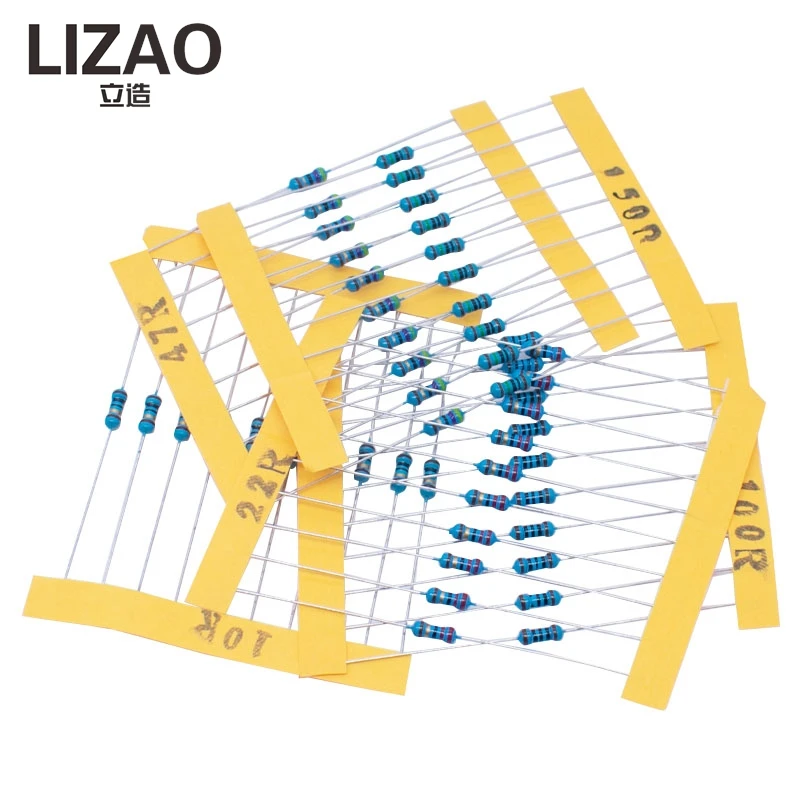 LIZAO 30 Values 1/4W Metal Film Resistors Kit 1% Tolerance 300/600Pcs 100R 1K 4K7 10K 47K 100K for Electronic Repair & DIY