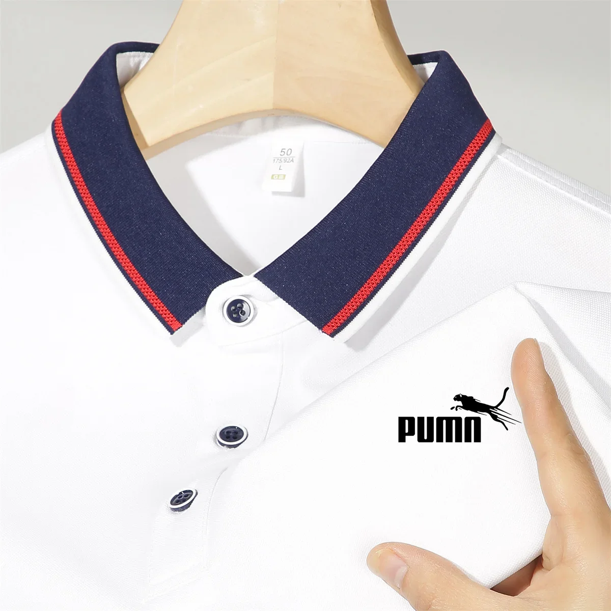 Summer T-shirt Mesh Ice Silk POLO top Breathable short sleeve T-shirt men's shirt collar solid polo half men's clothing