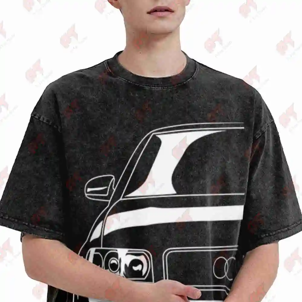 A4 B6 Car Front Rear German License Plate Vintage Washed Tee Pure Cotton T-Shirt