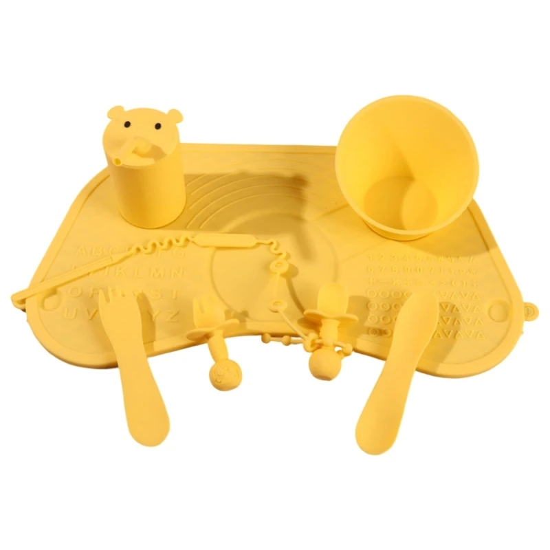  Baby Feeding System with Not Slip Silicone Mat Includes Suction Bowls Spoons Forks Cups & Straws Suitable for Toddlers