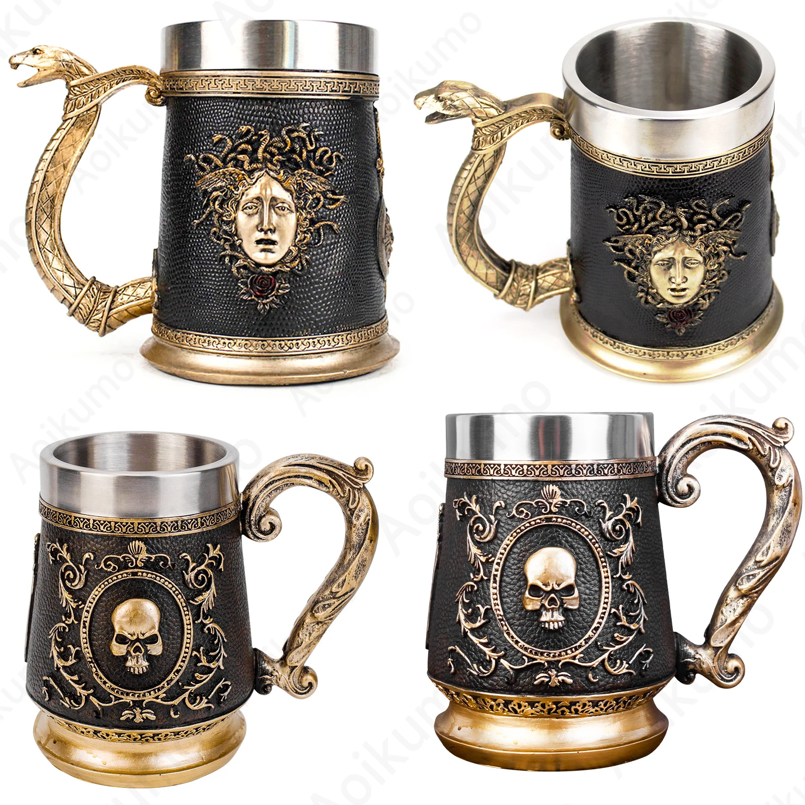 Clash of the Titans Medusa Tankard Mugs 304 Stainless Steel Resin Mugs Medusa's Demise Greek Mythology Mug 600ml Halloween Gift