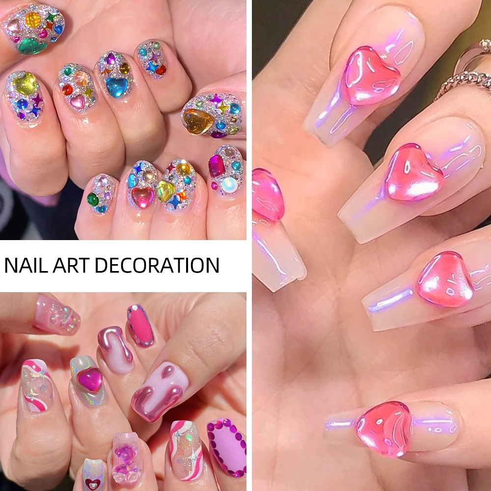 24 grilles/boîte 3D mixte Aurora amour-coeur Nail Art strass 8/10mm résine coeur cristal bricolage coloré noël manucure diamant