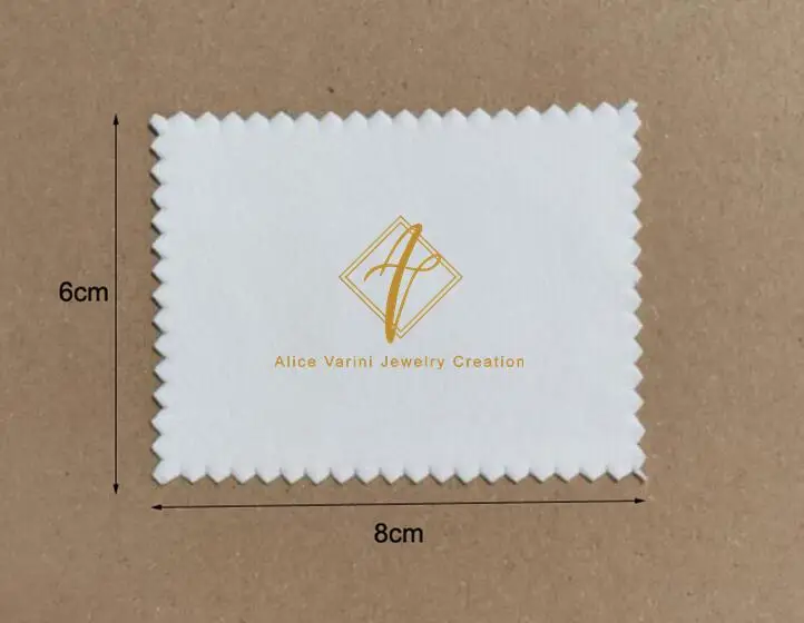 1000pcs 6*8cm White Silver Polishing Cloths Screen Printed with Customized Shiny Gold Logo Individually Wrapped in OPP Bag