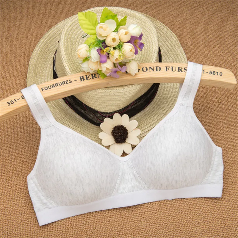 New 100% Cotton Girl Underwear Student Bra Developmental Thin Section Without Steel Ring Comfortable Bra