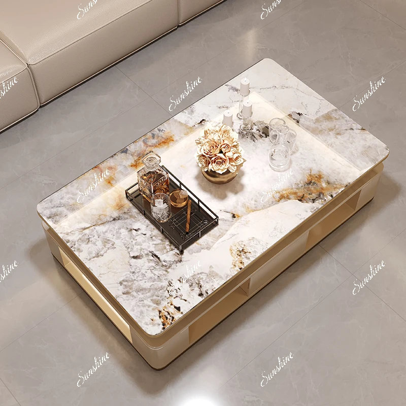 Light luxury rectangular villa large-sized microcrystalline stone coffee table  FT