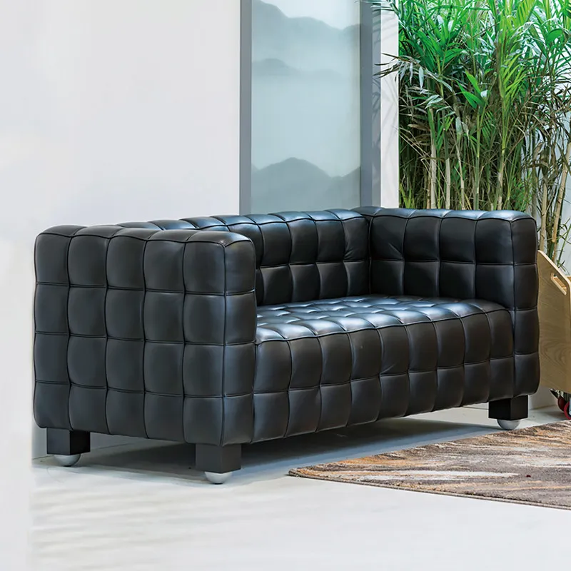 Classic cube leather comfortable sofa Nordic style black leather simple design home living room