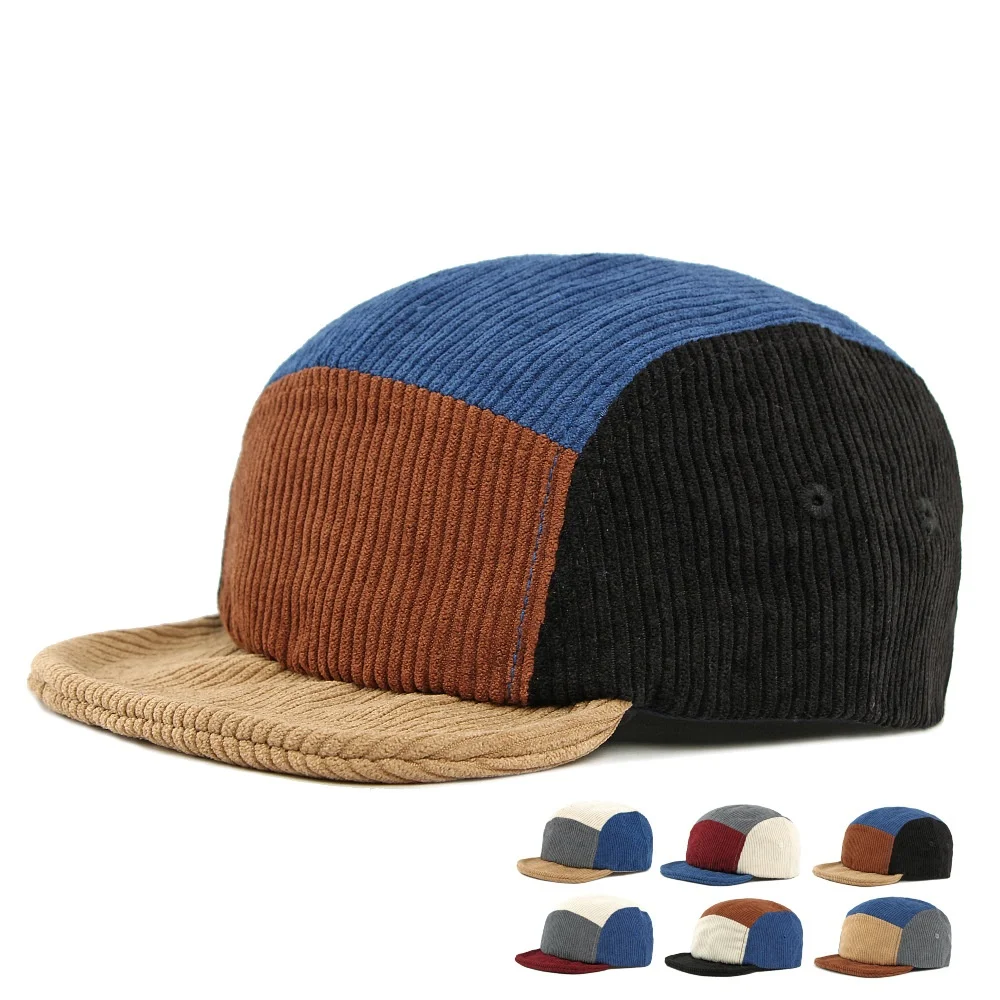 Korean Personalized Spliced Corduroy Baseball Cap Japanese Retro Warm Couple Duckbill Cap Five Panel Soft Top Short Brim Hat