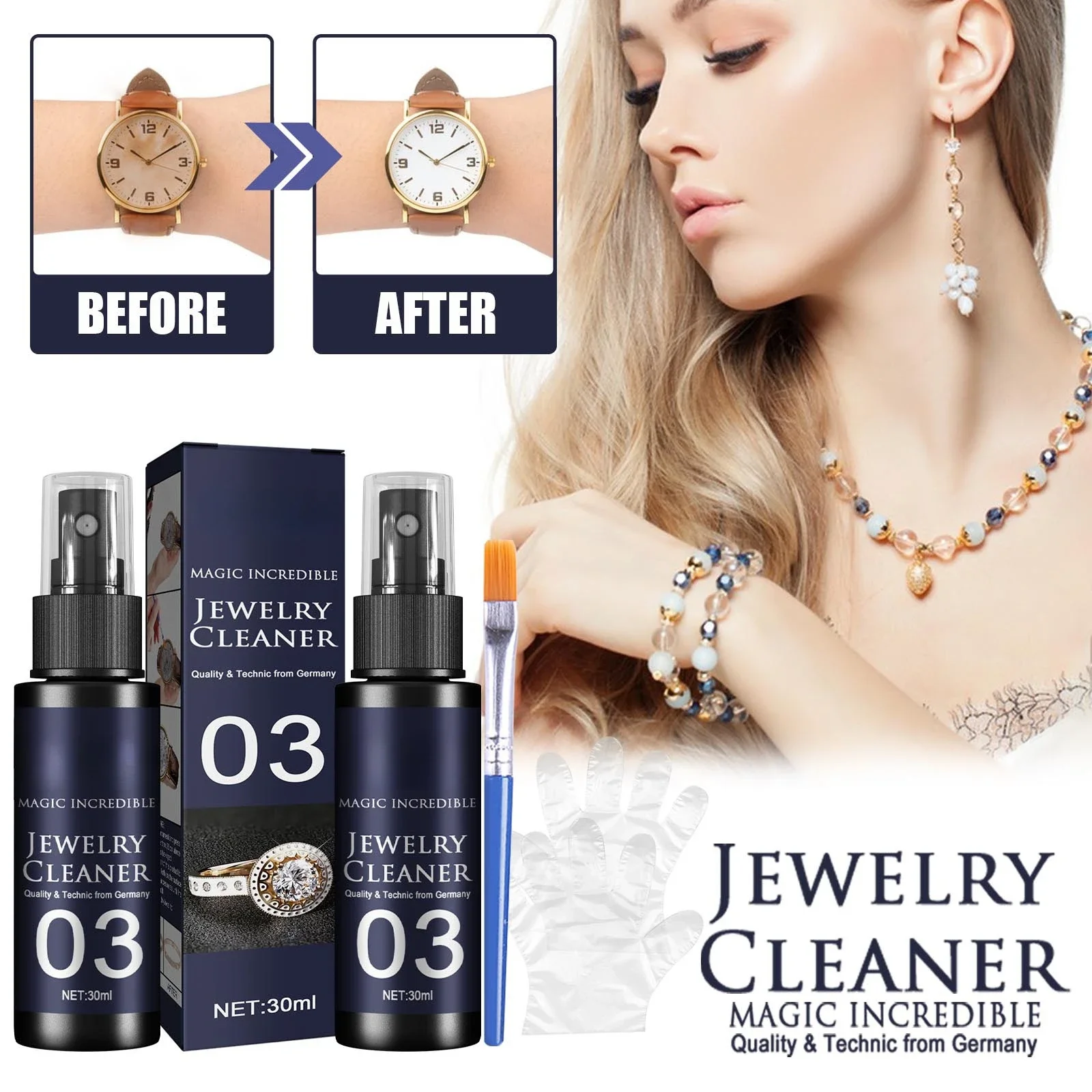 

30ml Jewelry Cleaner Cleaning Solution Tarnish Remover Stain-free Diamonds Gold Jewelry Clean Liquid