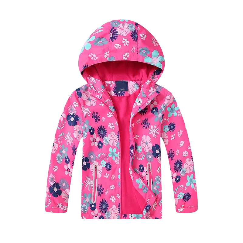 Semywange Autumn Children Girls Flowers Graphic Hooded Jackets Waterproof Windproof Zipper Coat Kids Spring Clothes Rain Jacket