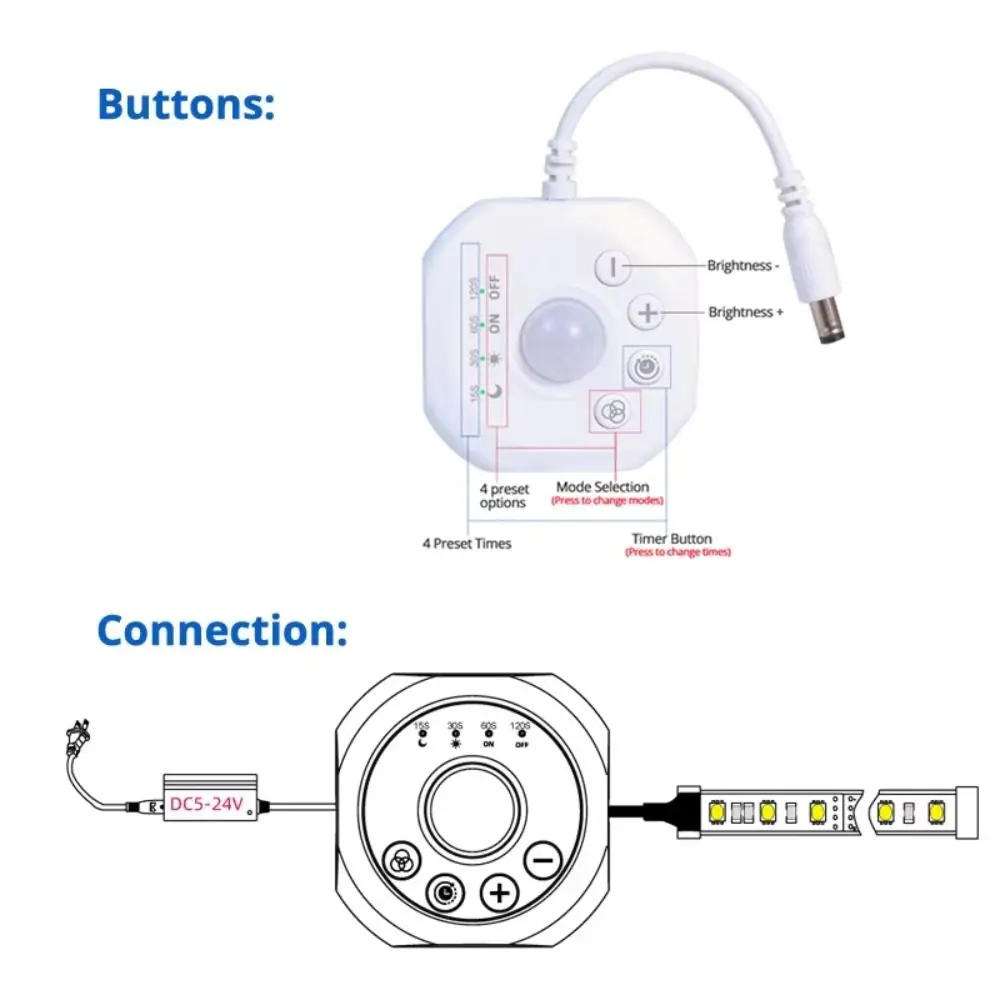 

Датчик движения PIR 5В/12В/24В 3А с регулировкой яркости, углом обзора 120 градусов, высокой чувствительностью