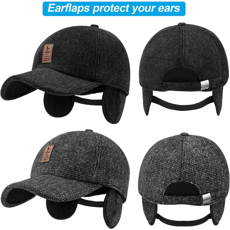 2 Paket Topi Baseball Musim Dingin Pria dengan Penutup Telinga Topi Baseball Musim Dingin dengan Penutup Telinga untuk Pria Berjalan di Luar Ruangan Berlari