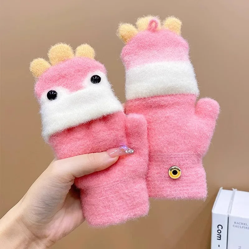 

Детские зимние теплые перчатки с клапаном на половину пальца, зимние ветрозащитные перчатки для письма с рисунком курицы для девочек MINISO
