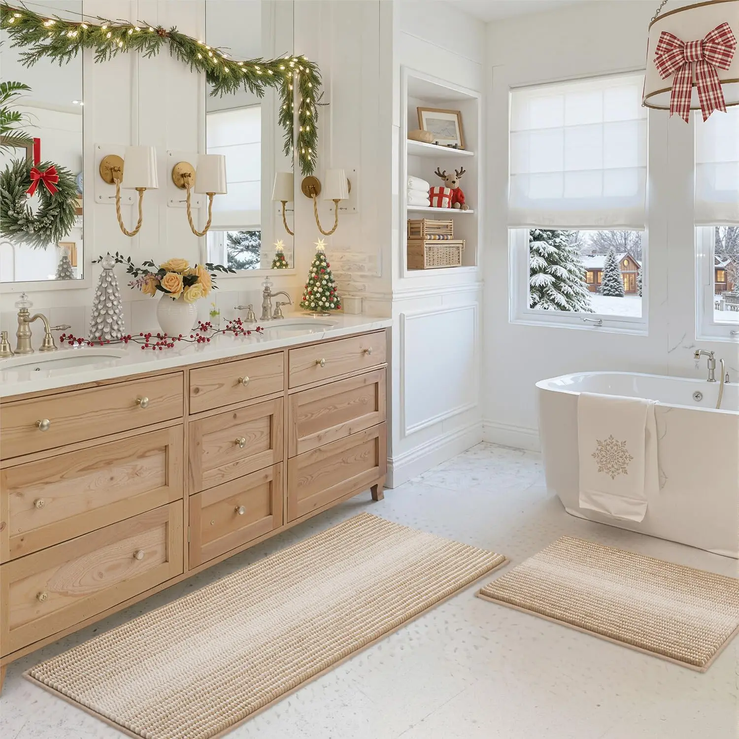 

Комплект из 2 толстых впитывающих ковриков для ванной из синели, нескользящие мягкие пушистые напольные коврики для ванной, машинная стирка (бежевый)