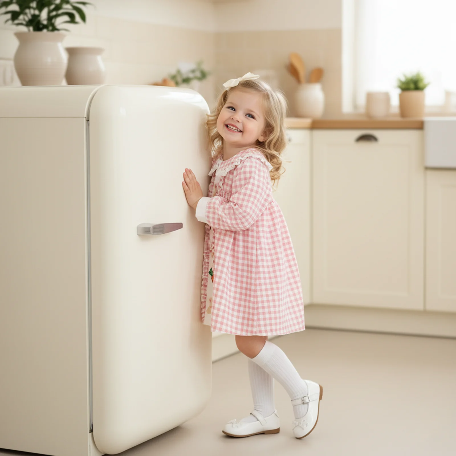 فستان عيد الفصح للفتيات الصغيرات بأكمام قصيرة وياقة الدمية على شكل أرنب وجزر مطرز فستان ربيعي للأطفال الصغار #3