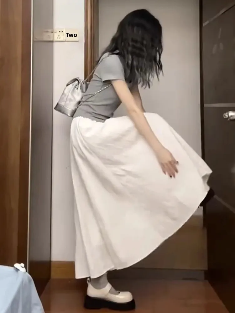 

Белая юбка А-силуэта больших размеров с высокой талией, летняя миди-юбка с эффектом похудения, с большим оборотным подолом, женская модная повседневная свободная юбка для офиса и отдыха