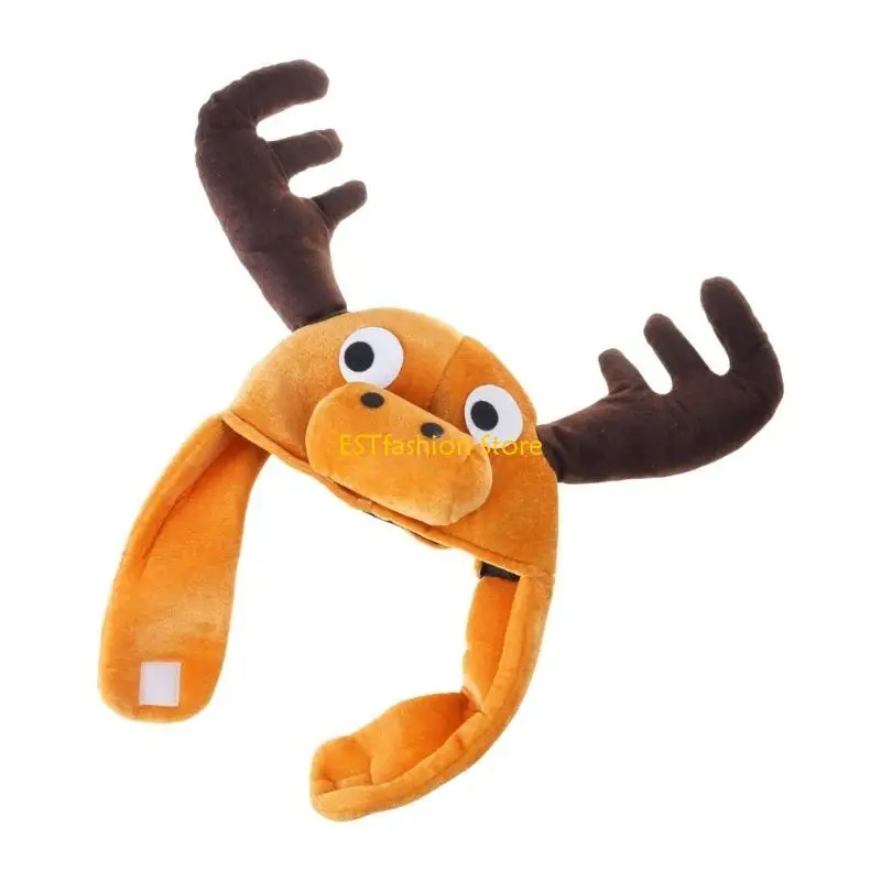 Y5GC Brown Plush Moose Hat Charm Animal Theme Headwear for Children and Adult Wear