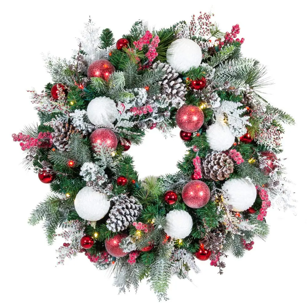 30 Inch Pre-Lit Artificial Christmas Wreath, Frosted Wonderland