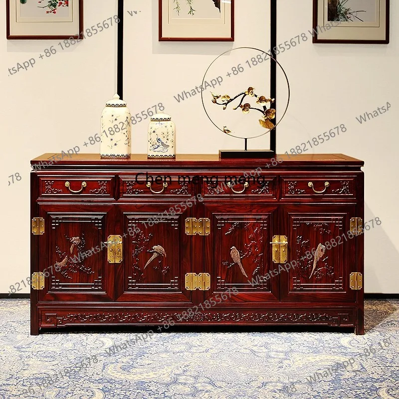 Mahogany furniture broad-leaved rosewood four-door carved dining side flower and bird bedroom locker