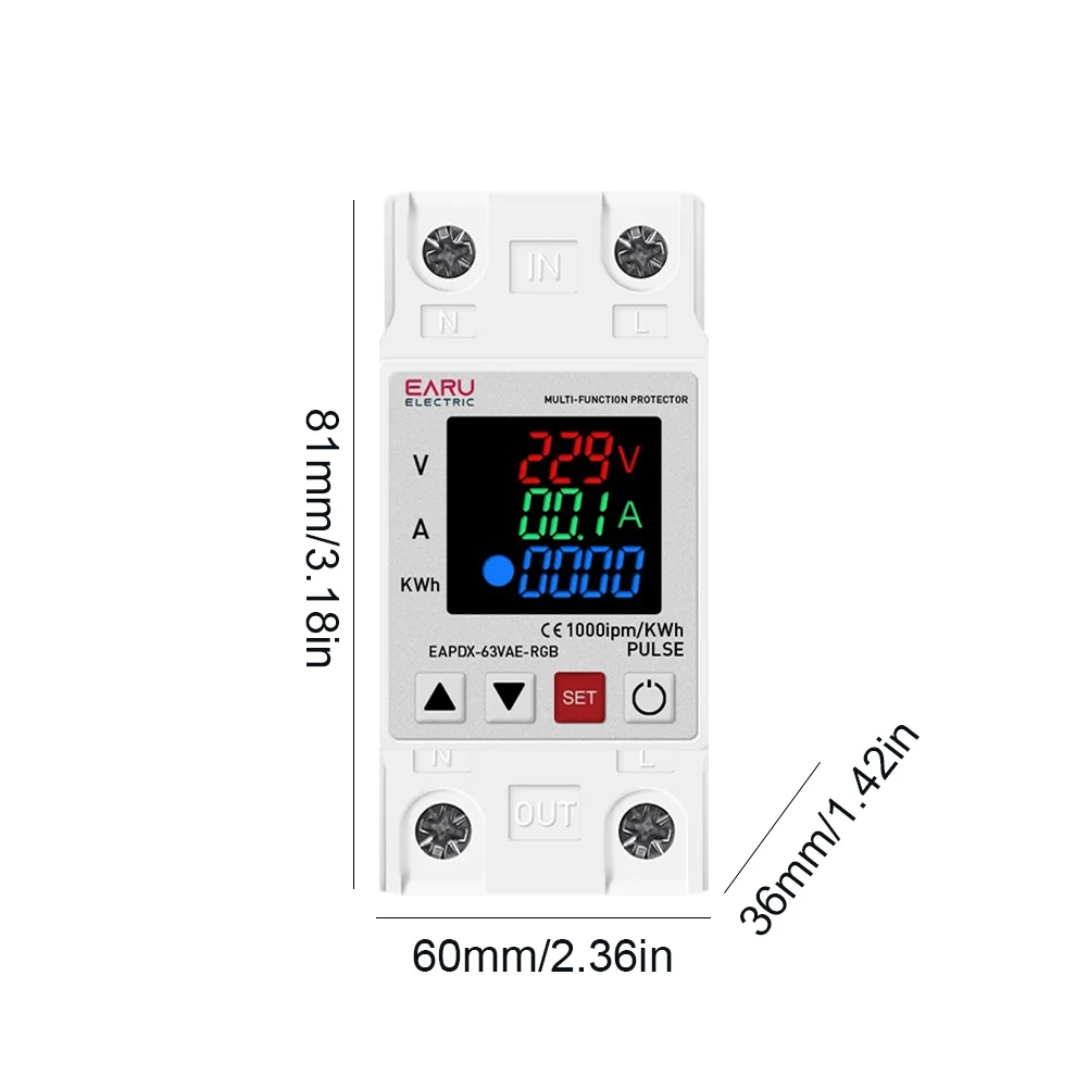 40A 63A 230V RGB nad napięciem pod napięciem urządzenie ochronne przekaźnik ochronny Din regulowany ponad prąd Limit ochrony