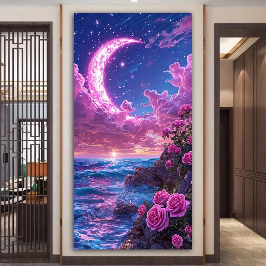 

Луна, море, роза, большой размер, сделай сам, алмазная живопись, пейзаж, полная квадратная круглая дрель, цветы, мозаика, вышивка, фотографии 100x200 см