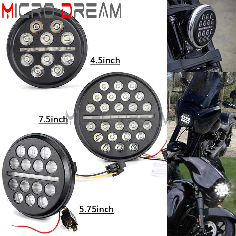 

4.5" 5.75" 7" LED Waterproof Headlight High Low Beam H4 Day Running Light For Harley Custom Softail Dyna Cruiser Bobber Chopper