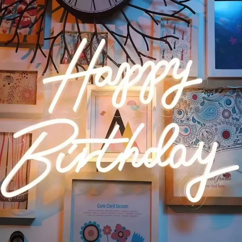 Hot Sale Rhinestone Letter Wall Decor Party Bar Mall Cafe Shopping Free Design Happy Birthday Custom Led Neon Sign Neon Light