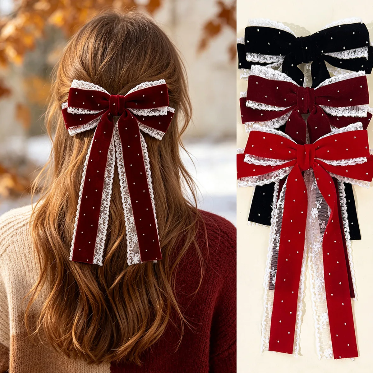 24-fermagli-per-capelli-in-velluto-invernale-con-lunghe-frange-fiocco-a-pois-e-borchie-per-capelli-accessori-per-capelli-natalizi-fermagli-a-fiocco-per-ragazze-e-donne