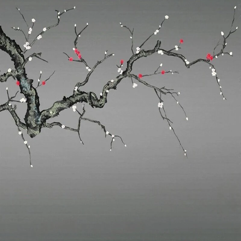 بسيطة ومبتكرة زهر البرقوق الرمادي نمط فرع التلفزيون ديكور المنزل الفاخر غرفة نوم حائط الخلفية