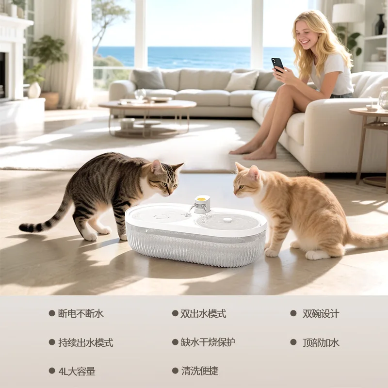 Dispensador de agua con filtro para perros y gatos, doble cuenco - imagen 3