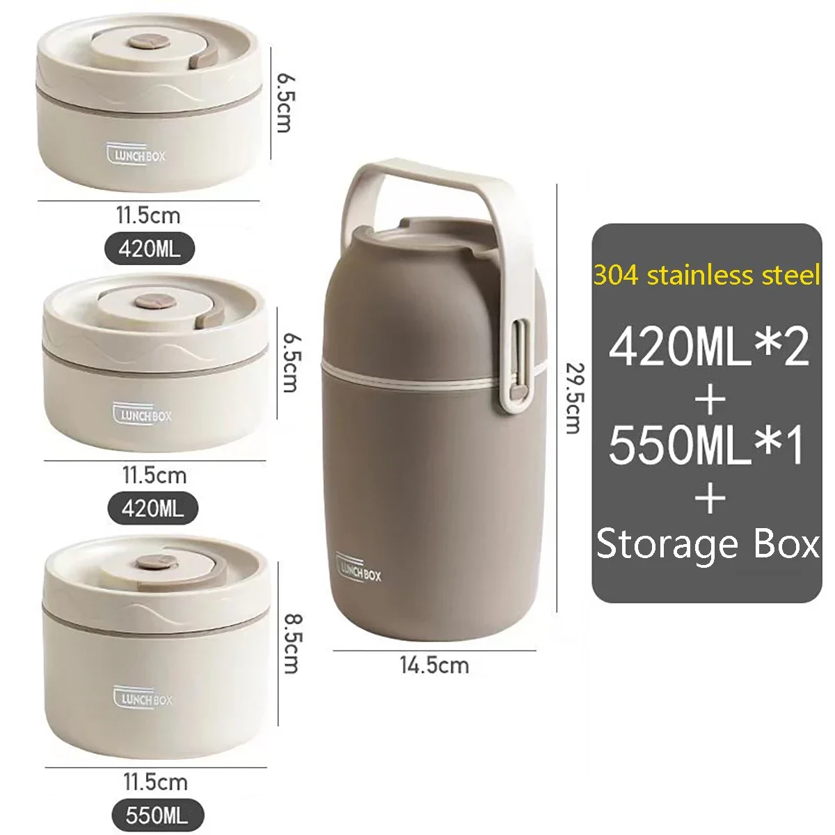 304 Stainless Steel Vacuum Thermal Lunch Box with Storage Bag Insulated Lunch Food Warmer Soup Cup Thermos Containers Lunch Box