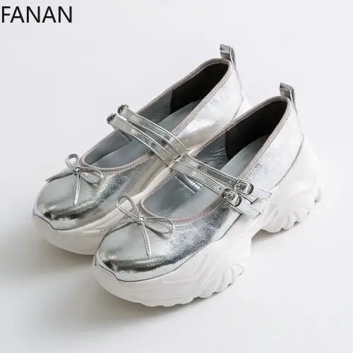 Damskie buty vintage, słodkie kokardki, grube podeszwy, wysokie obcasy, japońskie baleriny Mary Jane, codzienne sneakersy, antypoślizgowe płaskie buty, oryginalne.