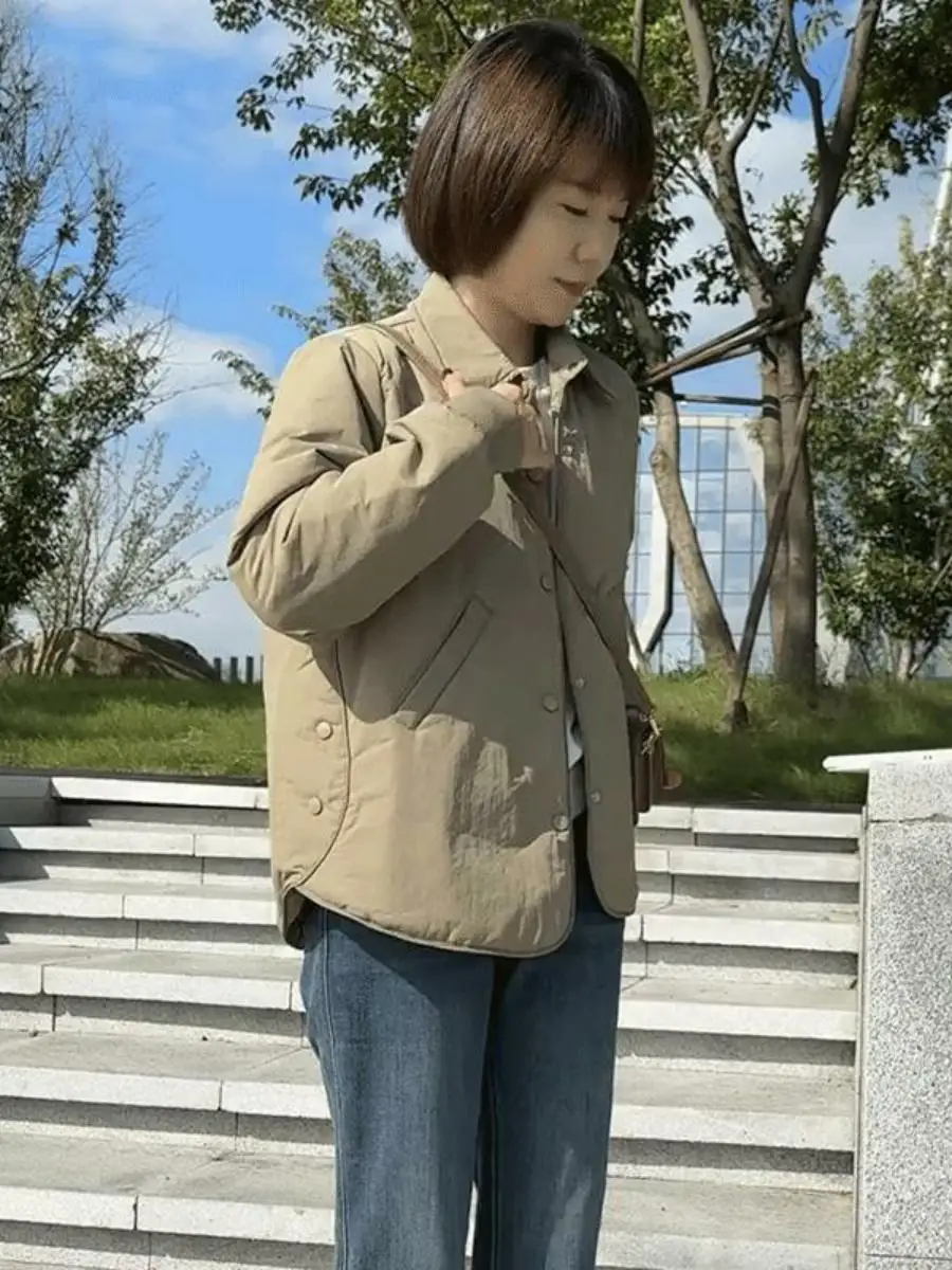 

Slimming Short Cotton Jacket Women's Loose Fit Autumn Winter New Style Collar Light Weighted Casual Fashion Outerwear